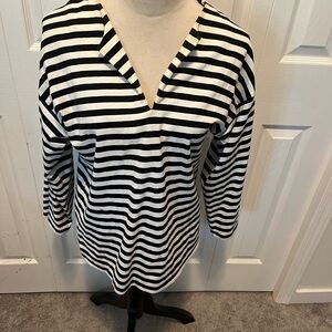 Marimekko size XS Oversized Black and White Striped V-Neck Top